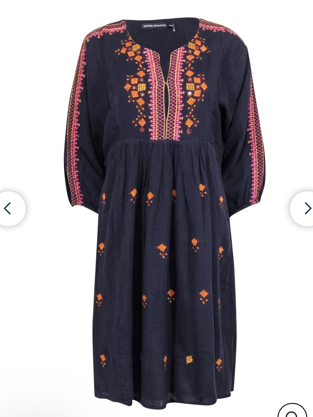 Antik Batik Embroidered Boho Tunic Dress Purple Pink Orange Mirror Detail XS